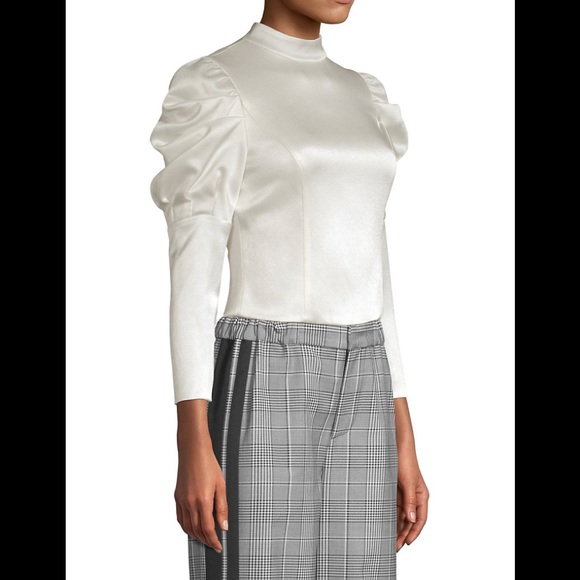 SOLD Alice & Olivia Brenna Satin puff sleeves top 4 - Picture 3 of 10